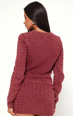Petite Dark Red Cable Knit Jacket