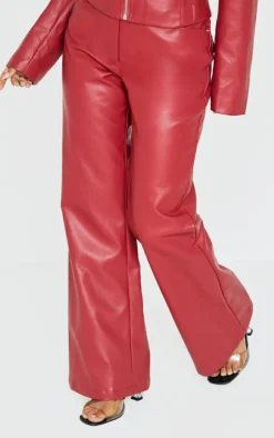 Petite Dark Red Faux Leather Flared Pants