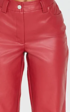 Petite Dark Red Faux Leather Flared Pants