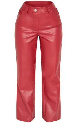 Petite Dark Red Faux Leather Flared Pants
