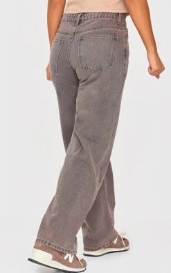 Petite Dark Sand Seam Detail Straight Leg Jeans