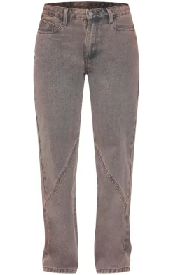 Petite Dark Sand Seam Detail Straight Leg Jeans