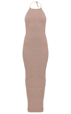 Petite Deep Taupe Knitted Open Back Maxi Dress