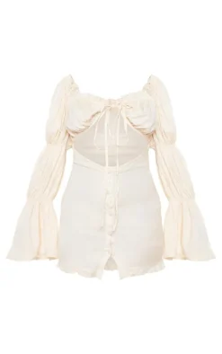 Petite Desert Sand Linen Cut Out Front Mini Dress