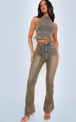 Petite Dirty Grey Denim Backless Top