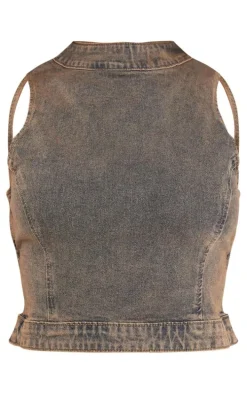 Petite Dirty Grey Denim Backless Top