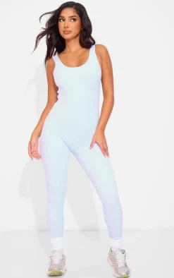 Petite Dusky Blue Snatched Sculpt Square Neck Jumpsuit