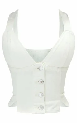 Petite Ecru Denim Fitted Button Up Vest