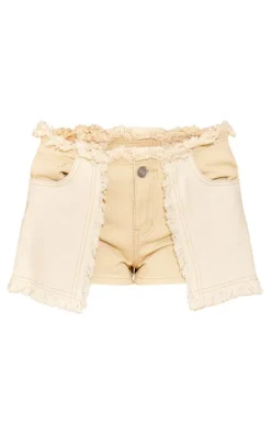Petite Ecru Denim Frayed Shorts