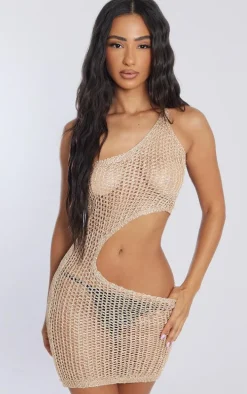 Petite Gold One Shoulder Sequin Knitted Mini Dress