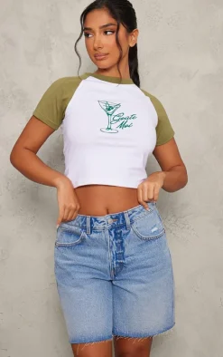 Petite Green Graphic Fitted T-shirt