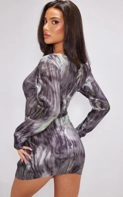 Petite Green Zebra Print Plisse Mini Dress