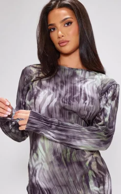 Petite Green Zebra Print Plisse Mini Dress