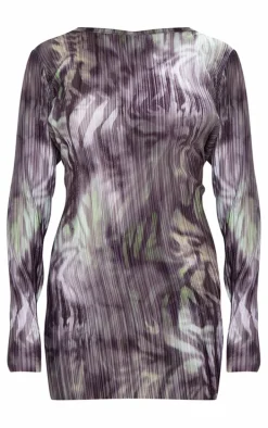 Petite Green Zebra Print Plisse Mini Dress