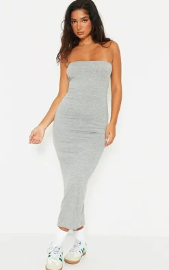 Petite Grey Bandeau Midaxi Dress