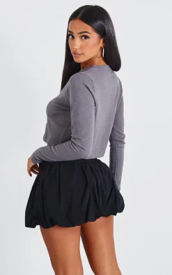 Petite Grey Basic Fine Knit Button Up Cropped Cardigan