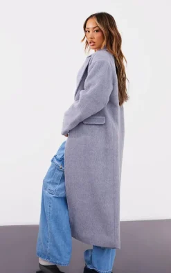 Petite Grey Brushed Wool Look Oversized Drop Shoulder Coat