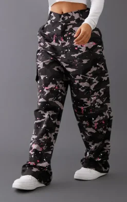 Petite Grey Camo Paint Splatter Cargo Pants