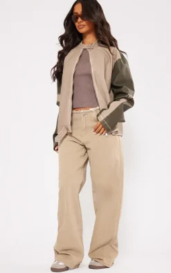 Petite Grey Contrast Oversized Bomber With Zip Details