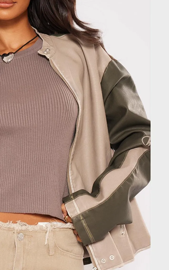 Petite Grey Contrast Oversized Bomber With Zip Details