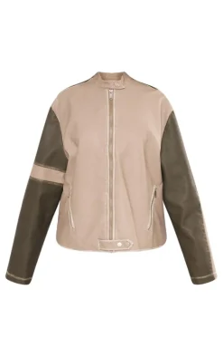 Petite Grey Contrast Oversized Bomber With Zip Details