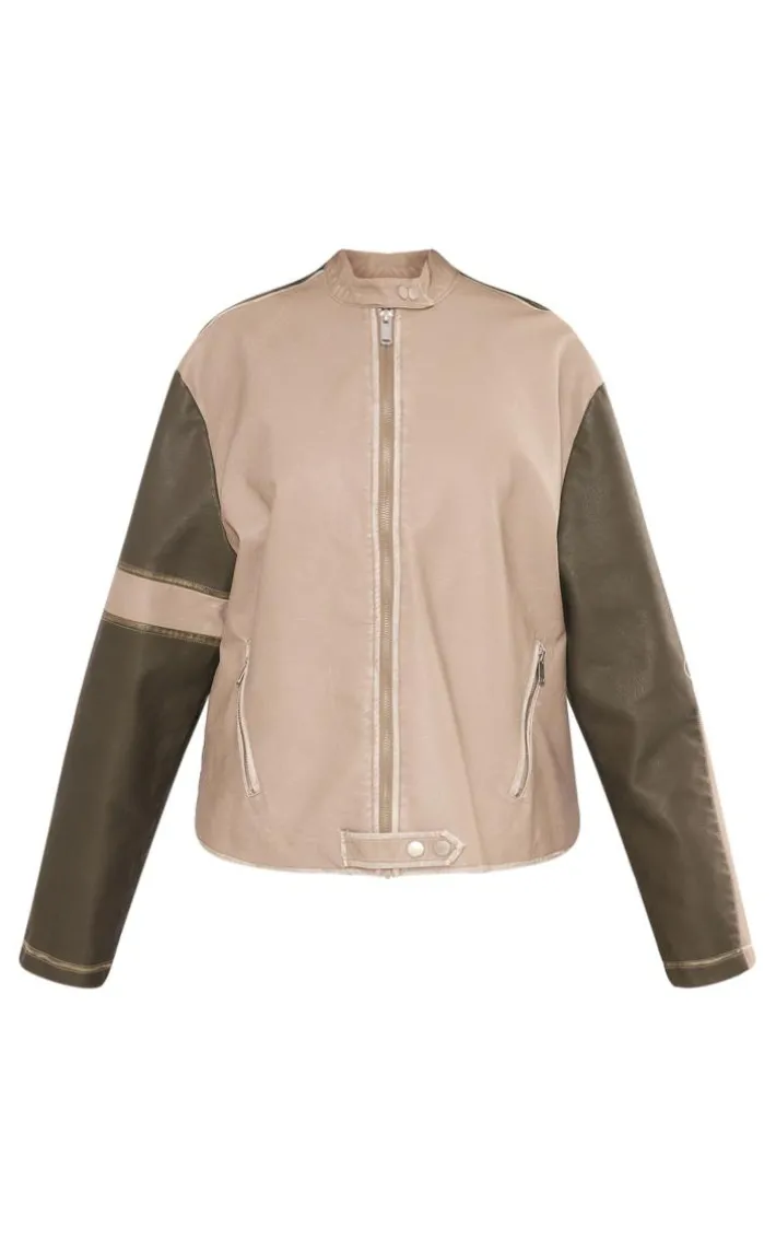 Petite Grey Contrast Oversized Bomber With Zip Details