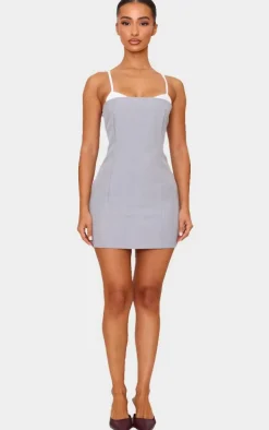 Petite Grey Contrast Strappy Woven Mini Dress