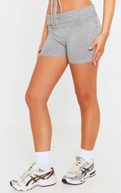 Petite Grey Knitted Fold Over Shorts