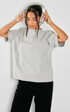 Petite Grey Marl Premium Cotton Oversized T-shirt