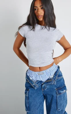 Petite Grey Marl Basic Cotton Blend Fitted Crew Neck T Shirt