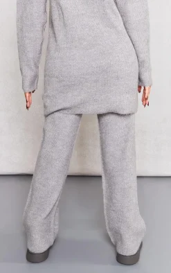 Petite Grey Marl Knit Wide Leg Pants
