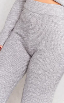 Petite Grey Marl Knit Wide Leg Pants
