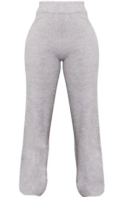Petite Grey Marl Knit Wide Leg Pants