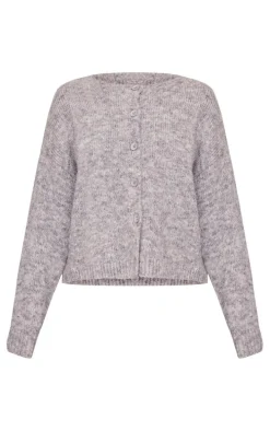 Petite Grey Marl Knitted Cardigan