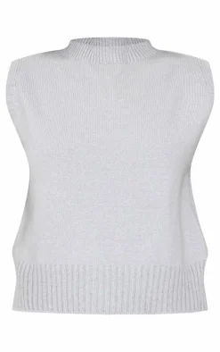 Petite Grey Marl Soft Knit High Neck Sleeveless Top