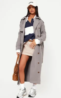 Petite Grey Oversized Trench Coat
