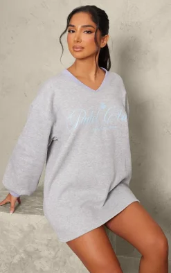 Petite Grey Padel Club Graphic Sweater Dress