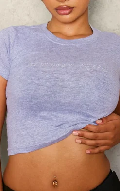 Petite Grey Star Girl Fitted Cropped T-shirt