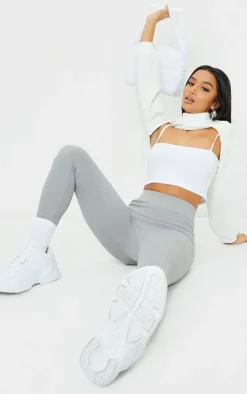 Petite Grey Structured Snatched Rib Leggings
