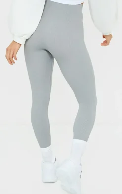 Petite Grey Structured Snatched Rib Leggings