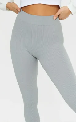Petite Grey Structured Snatched Rib Leggings