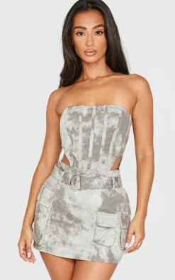 Petite Grey Washed Cargo Mini Dress