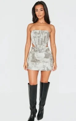 Petite Grey Washed Cargo Mini Dress