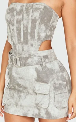 Petite Grey Washed Cargo Mini Dress