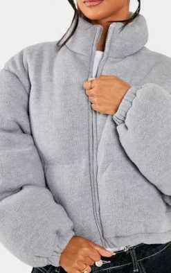 Petite Grey Wool Look Cropped Puffer Jacket