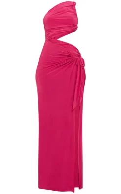 Petite Hot Pink Slinky Cut Out Maxi Dress