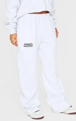 Petite Ice Grey Studio Archives Thin Waistband Wide Leg Sweatpants