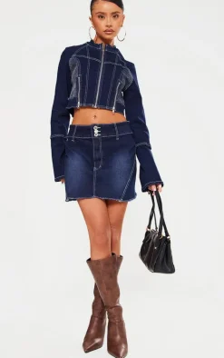 Petite Indigo Stitch Detail Mini Skirt