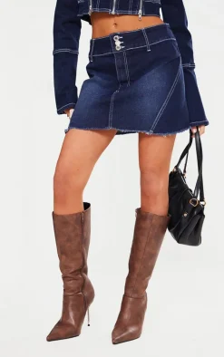 Petite Indigo Stitch Detail Mini Skirt