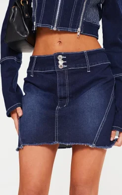 Petite Indigo Stitch Detail Mini Skirt